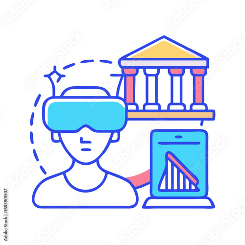Virtual Reality Immersive Museum Experience Concept with Metaverse Technology Interface Display