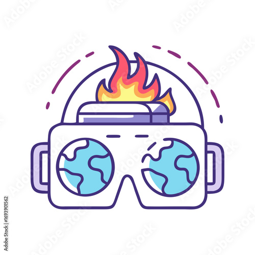 VR Headset with Globes and Flames: A Vision of Immersive Virtual Reality