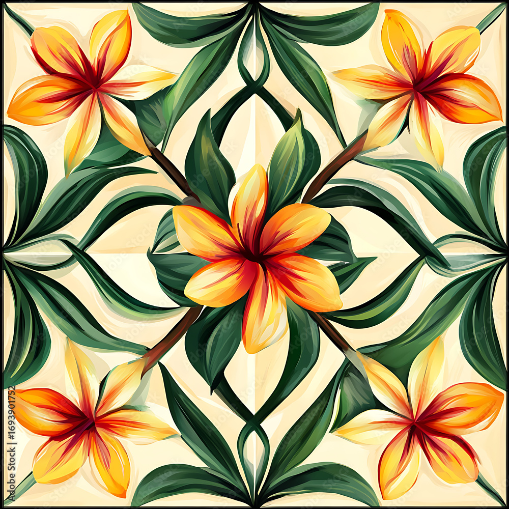 Seamless tile patterns combining cultural, modern, and botanical inspirations for commercial vector. Seamless tile patterns combining cultural, modern, and botanical inspirations for commercial vector.