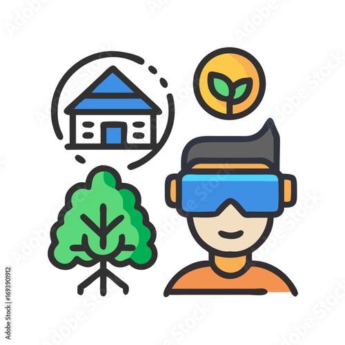 VR user explores future living with sustainable house and renewable energy simulation