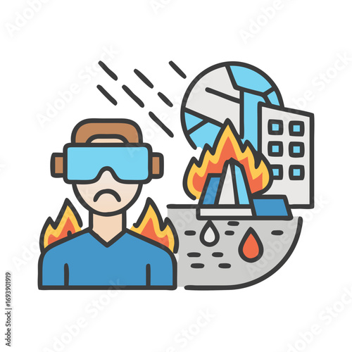 Virtual Reality Disaster Simulation: A Sad Man Experiences a Catastrophic World