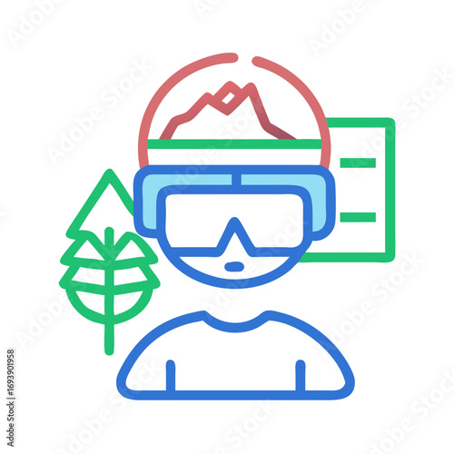 A flat design illustration representing immersion in a virtual natural world