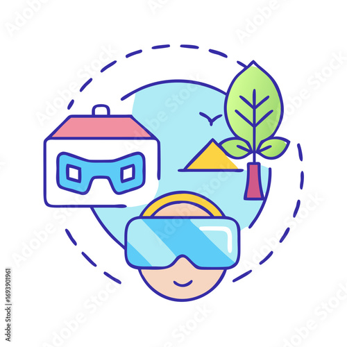 Colorful virtual reality experience concept showcasing immersive technology and environmental interaction in a digital world