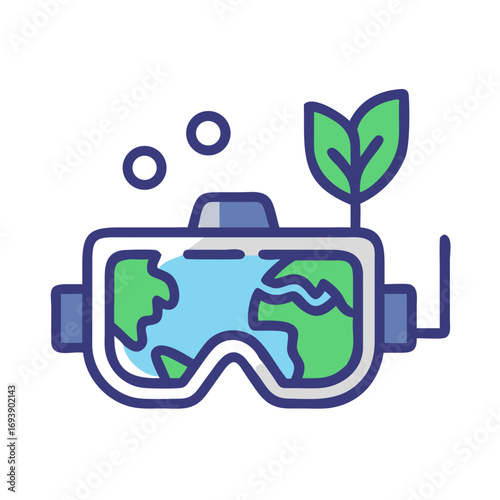 Virtual Reality for Environmental Awareness a VR headset showing the earth and a sprout