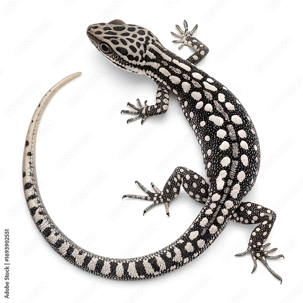 Naklejka premium Green reptile with a curled tail, isolated on a white background