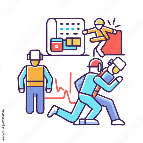 Stylized Graphic of First Responders Attending to a Technological Incident on a Black Background