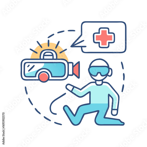Virtual reality medical training concept featuring a digital avatar and headset technology
