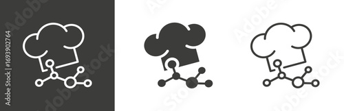 flat and linear set icons, chef logo, experiment with molecule food icon, experience molecular gastronomy, simple symbols on white and black background - editable stroke vector illustration