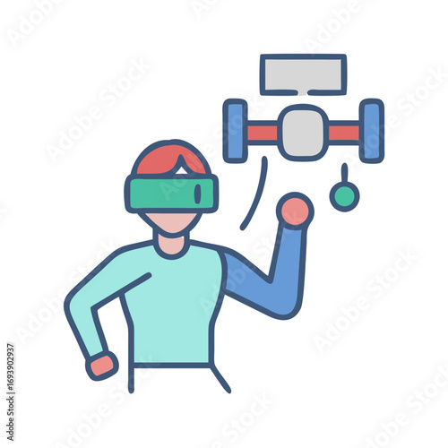 Person using virtual reality headset interacting with digital object in a simulated environment
