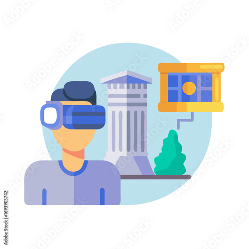 Exploring Virtual Heritage A person with VR headset experiences historical landmarks in virtual reality