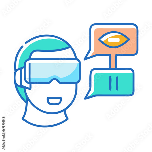 Vector illustration of a person in virtual reality headset connected to online communication