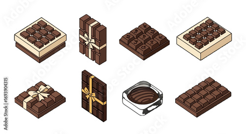 Isometric Chocolate Bar Vector Icon Set