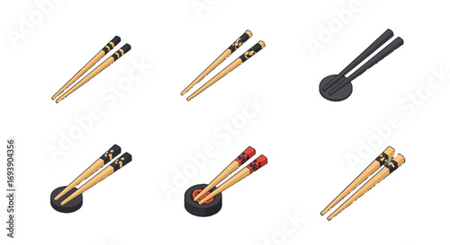 Chopsticks Vector Icon Set Isometric Design