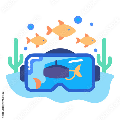 Immersive Virtual Reality Underwater Experience with Fish in a Flat Design