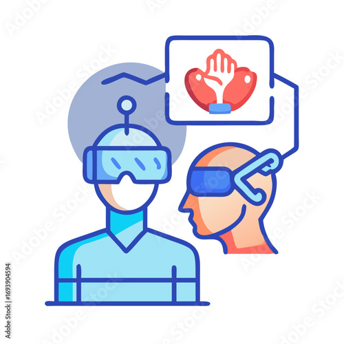 Abstract illustration of avatars with VR headset depicting virtual reality experience and communication