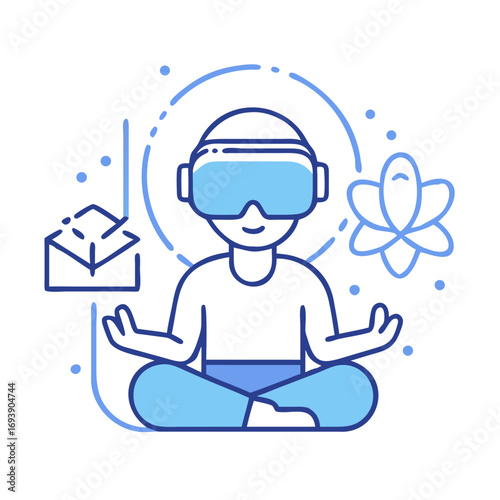 Virtual Reality Meditation: Finding Inner Peace in a Digital World, vector illustration