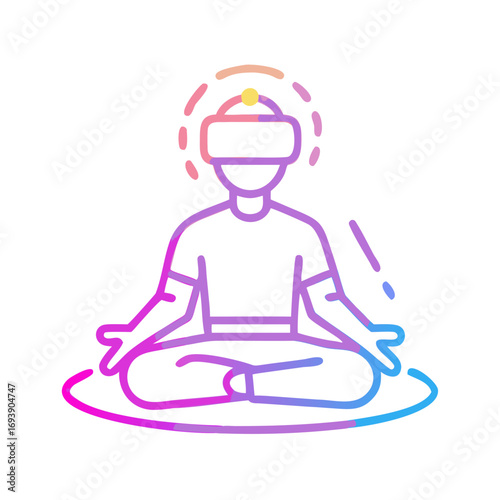 Person meditating with virtual reality headset against black background in gradient style