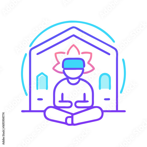 Iconic Meditation Illustration: Focused Person in Lotus Position with Abstract Spiritual Background