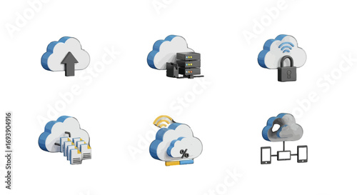 Cloud Computing Vector Icon Set 3D Illustrations
