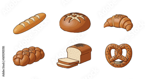 Bakery Bread Vector Icon Set Delicious Collection