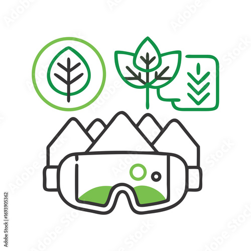 Eco-Friendly VR: Sustainable Technology Concepts Displayed with Virtual Reality Headset and Green Leaf Graphics