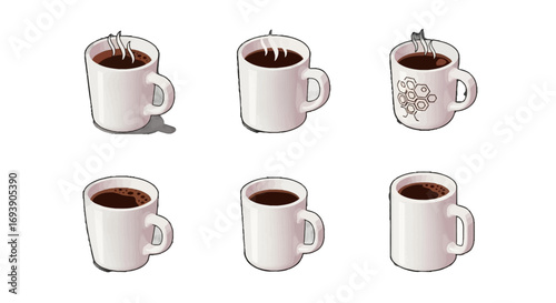 Coffee Cup Vector Icon Set 6 Variations