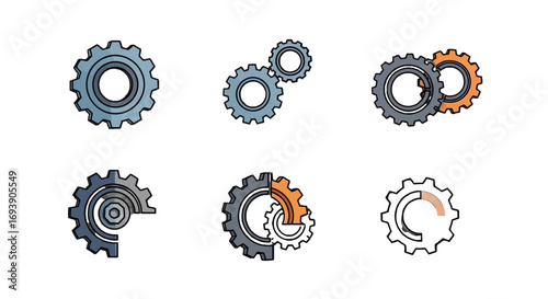 Vector Gear Icon Set Mechanics & Engineering