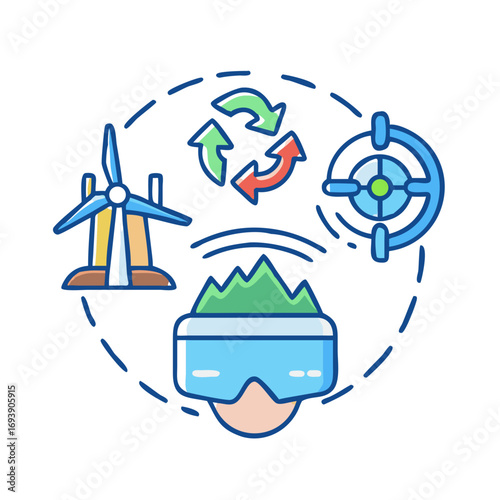 Virtual reality user immersed in green energy technology and sustainable solutions for the future