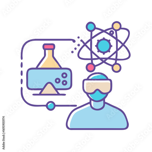 VR Science Experiment Concept: Scientist in Virtual Reality Conducting Experiments and Analyzing Molecular Structures
