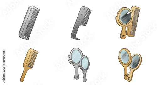 Hairdressing Vector Icon Set Combs & Mirrors