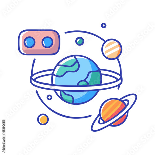 Modern flat design of planet Earth and other planets in outer space
