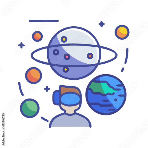 Virtual Reality Metaverse Exploration: A user immerses themself in a digital space journey.