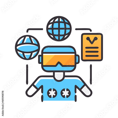 Virtual reality experience with digital interface and global communication in cyberspace