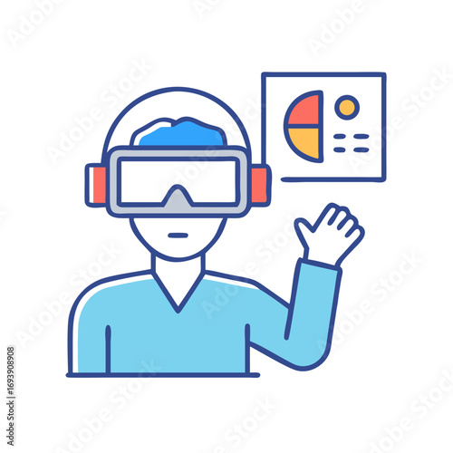 Virtual Reality Data Analysis: A person using VR headset to visualize data charts