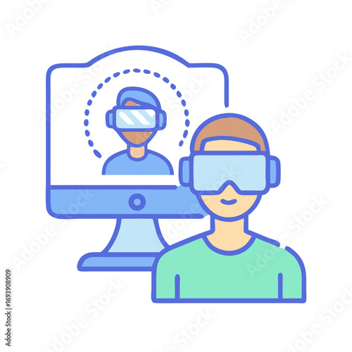 Virtual Reality Immersion: Man Experiencing Metaverse Simulation on Monitor, Highlighting Technological Innovation