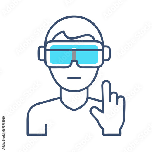 Man wearing VR glasses interacting with virtual reality in a minimalist line art style