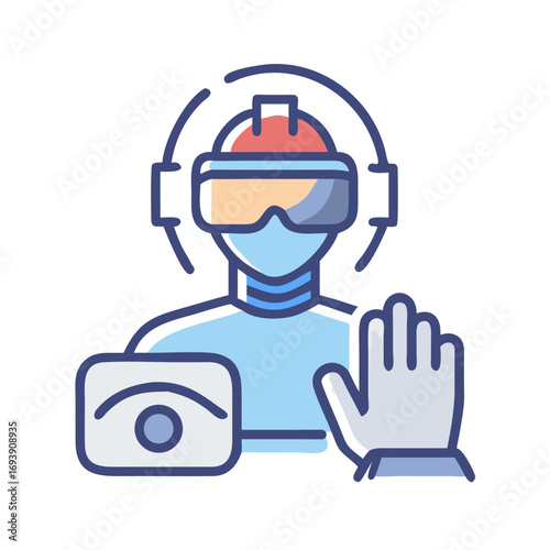 Person Using Virtual Reality Technology in a Digital Flat Illustration Style