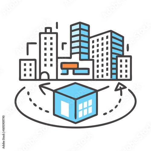 Smart city concept showcasing building block and modern infrastructure against dark background