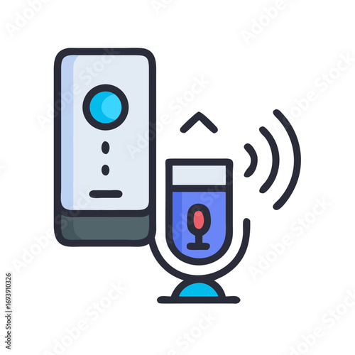 Smart speaker and microphone showcasing modern voice assistant technology on a black background