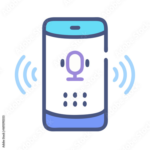 Digital assistant on a smartphone device with signal waves symbolizing voice activation on a black background