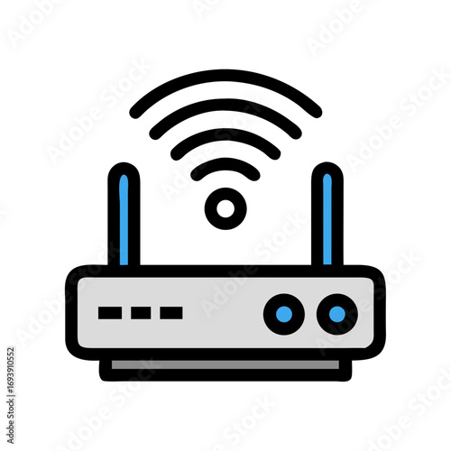 Minimalist WiFi Router Icon on Black Background in Flat Style Design