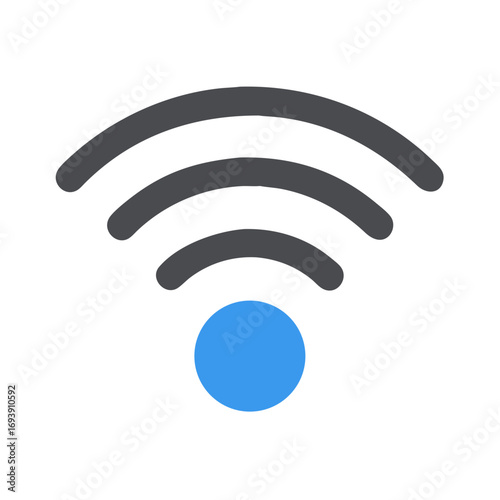 Wireless Network Connection Symbol with Arcs and a Blue Circle on Black Background