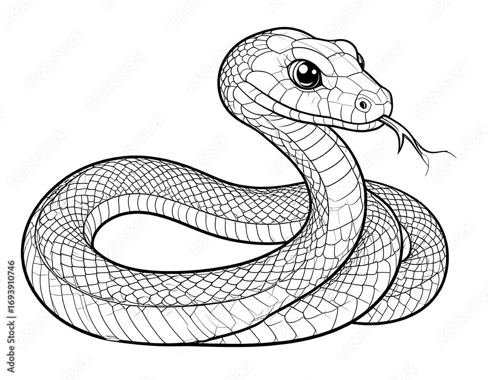 Fototapeta premium Detailed line art of a coiled snake