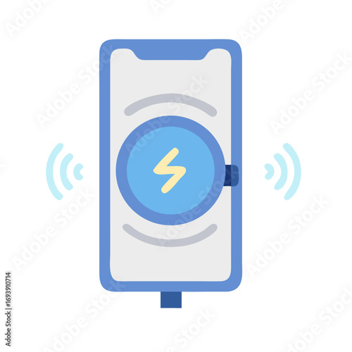 Smartphone wireless charging pad illustration, connecting device electricity, energy transfer signal graphic