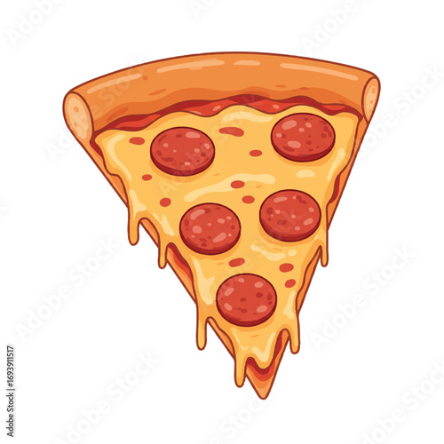 Flat 2D Vector Illustration of a Delicious Pepperoni Pizza Slice Icon – Ideal for Restaurant Branding, Food Delivery Apps, and Menu Designs