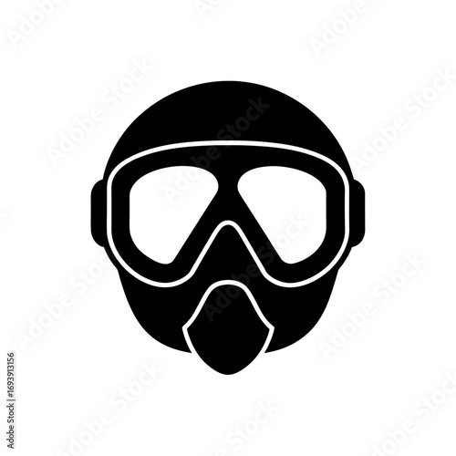 Person wearing a diving mask on transparent background silhouette
