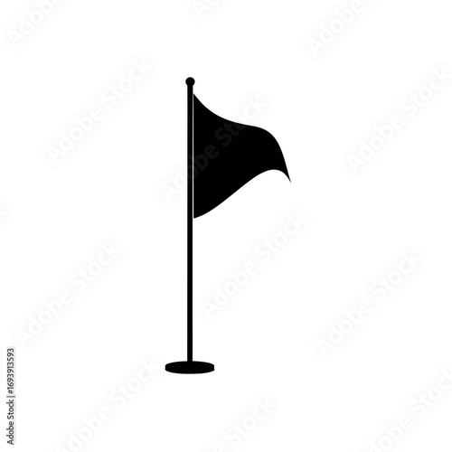 Black flag waving on a pole on transparent background silhouette