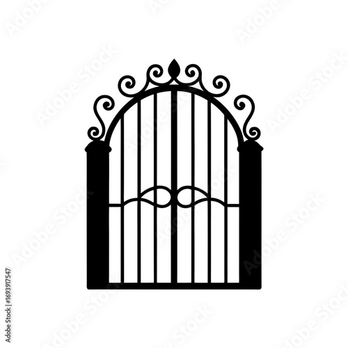 Ornate decorative wrought gate on transparent background silhouette