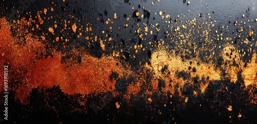 Abstract texture of black, copper, and gold splatter