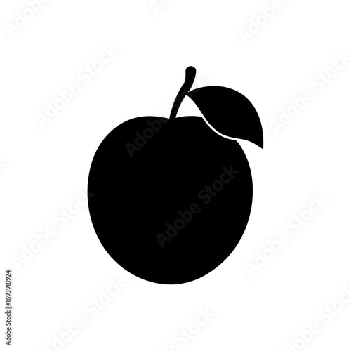 Simple black apple with leaf on transparent background silhouette